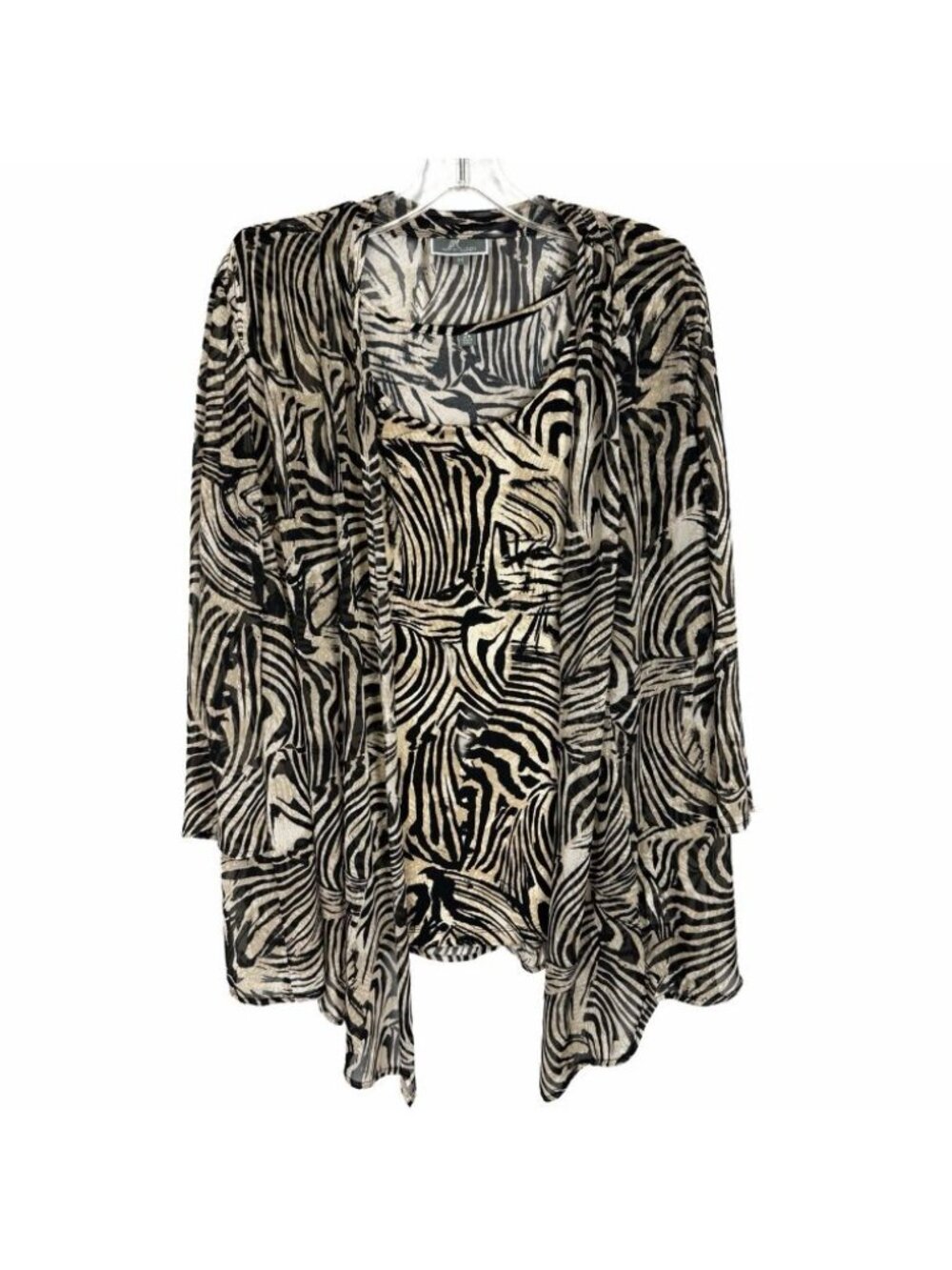 JM Collection Woman Sz 2X Zebra Print 2 Pc Set Stretch Tank Top & Sheer Cardigan
